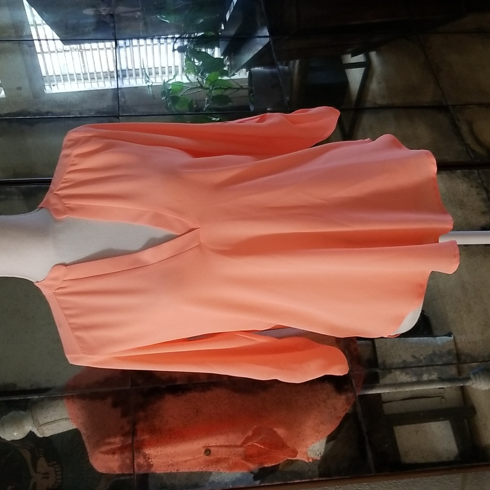 Lush Neon Peachy 3/4 Sleeve Blouse Sheer